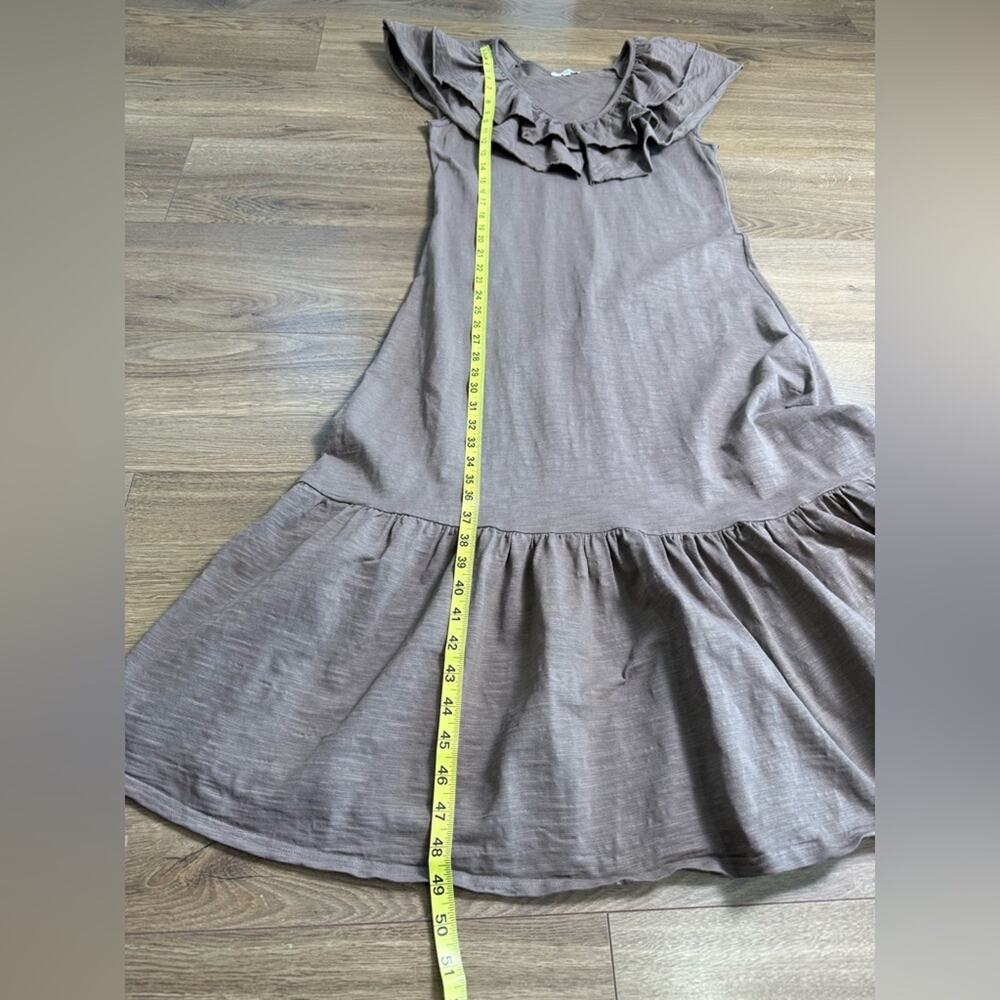 S’Edge Ruffle V-Neck Cotton Midi Dress Brown Taupe Soft Knit Tiered Hem Size M - Picture 9 of 11